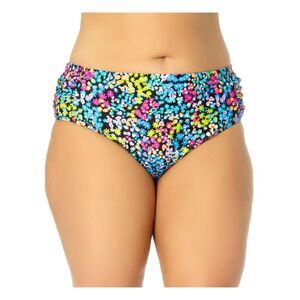 CALIFORNIA WAVES PLUS Women's Yellow Bikini Gather Swimsuit Bottom 1 16-18